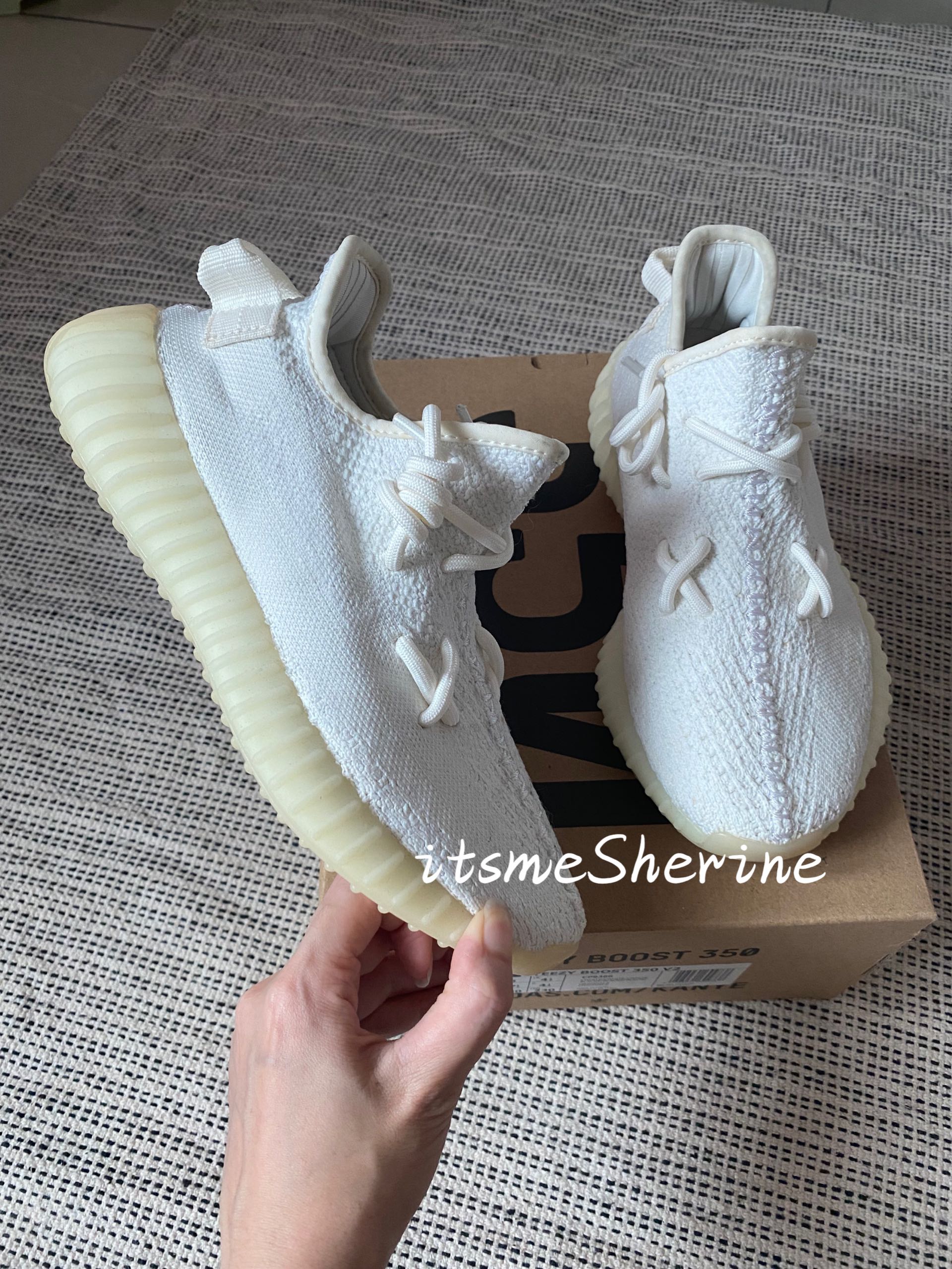 Yeezy 350 triple white on feet top