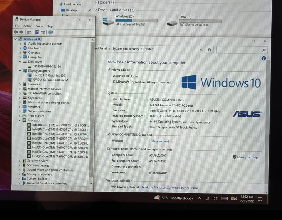 ASUS Z240IC AiO AllinOne 24" inch Touchscreen FHD Desktop Computer PC