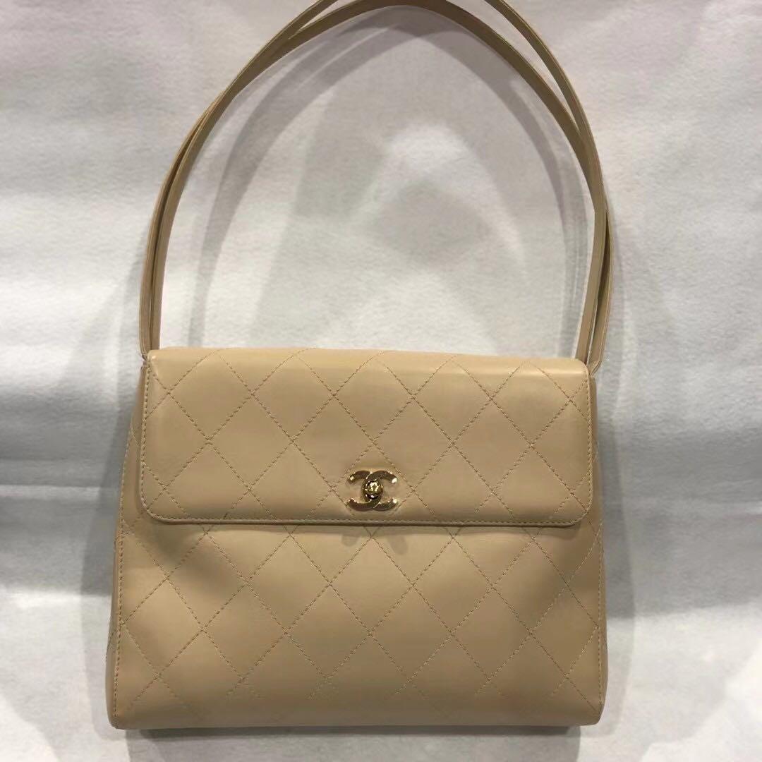 Chanel Beige Lambskin Medium Timeless Double Flap Bag For Sale at 1stDibs