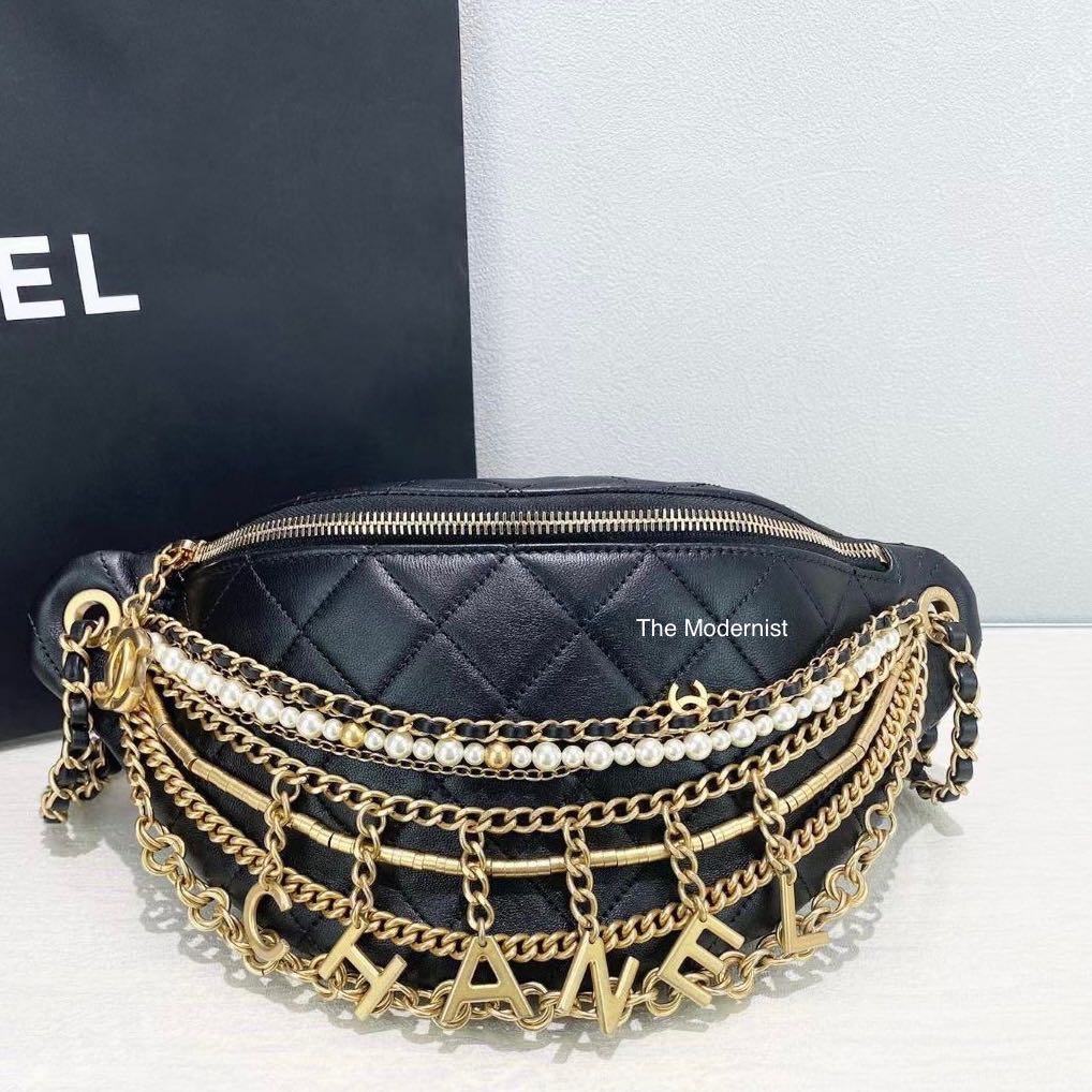 Authentic Chanel 19A 2019 All About Chains Bumbag Waist Bag with