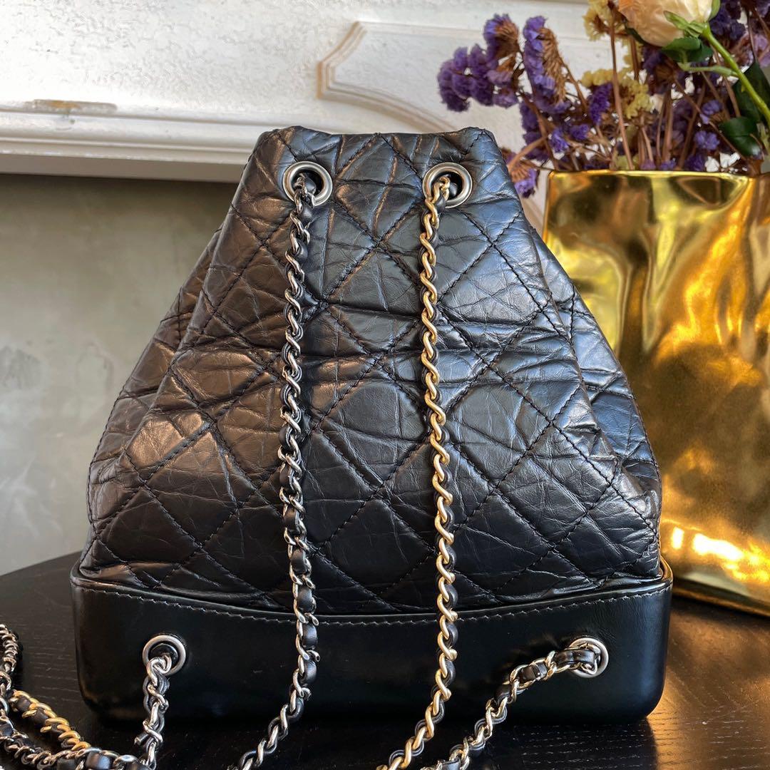 Authentic Chanel Gabrielle Black Aged Calfskin Backpack Luxury