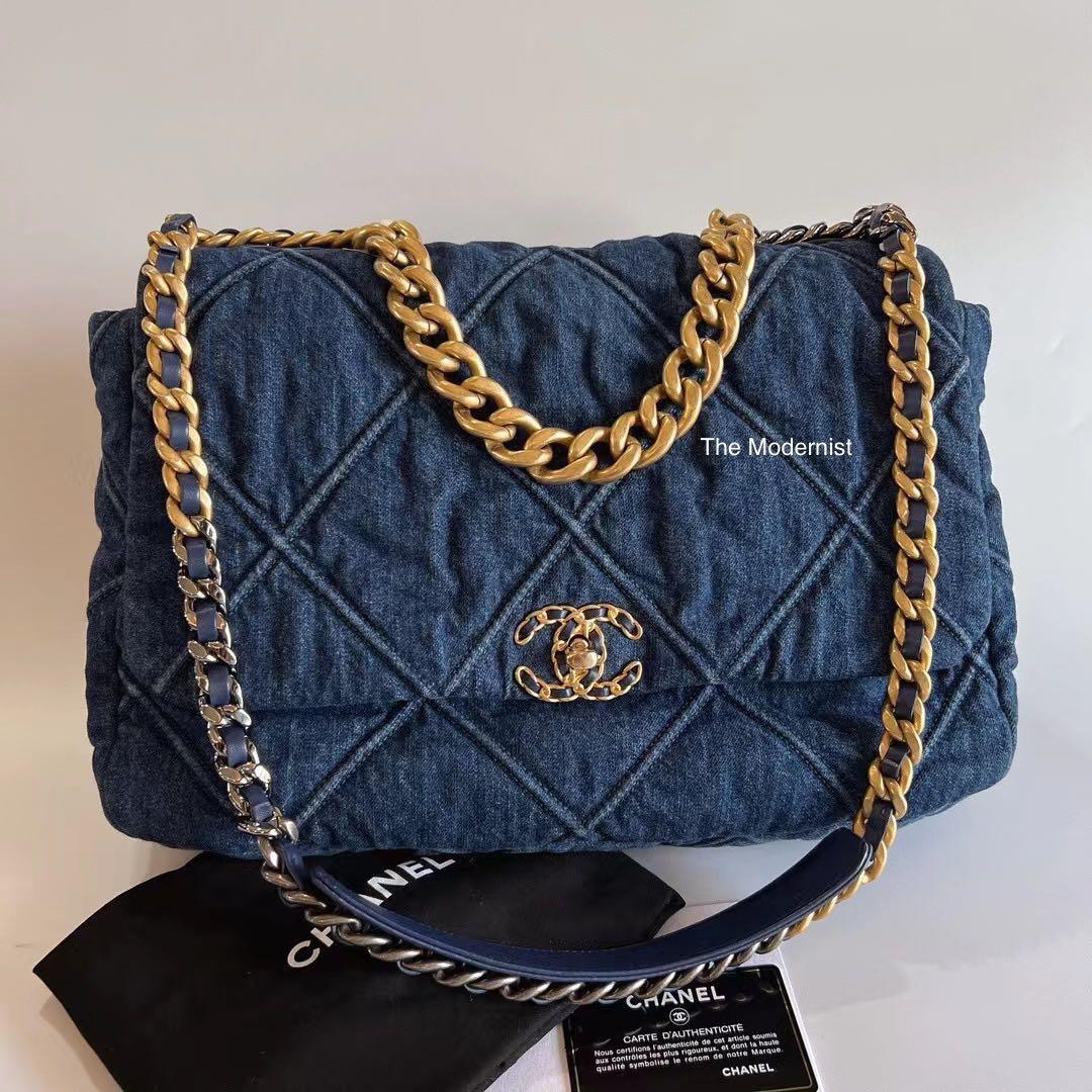 Authentic Chanel Maxi 19 Flap Bag Blue Denim Luxury Bags
