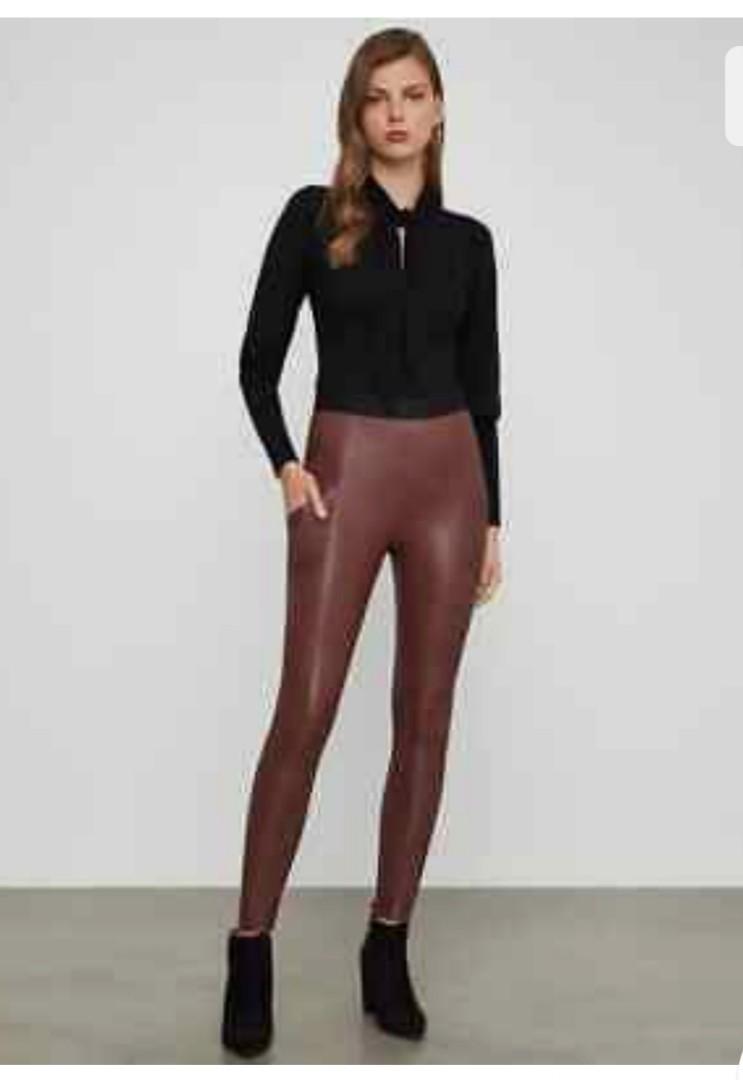 BCBG MAX AZRIA ANDREI CHOCOLATE BROWN FAUX LEARHER VINYL LEGGINGS PANTS SMALL