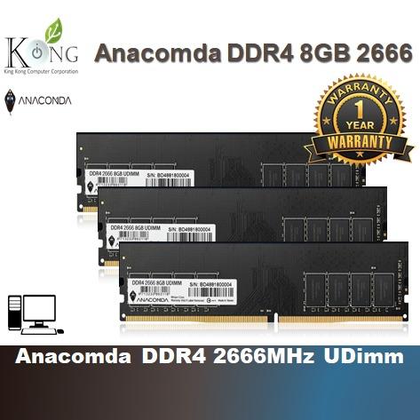 [BRAND NEW] 8GB DDR4 DESKTOP PC MEMORY (Category: Computer Parts) located in Mandaluyong City. Submitted by kingkongcomputercorp (Listing ID 1170132867, Image 1). Description: Thank you for visiting the King Kong Computer Corp., Carousell store.😉 BRAND: ANACOMDA MODULE TYPE: DDR4 UDIMM CAPACITY: 8GB SPEED: 2666 MHZ CAS LATENCY: 19-19-19-43 VOLTAGE: 12V PCB HEIGHT: 1.23INCHES PIN: 288 PINS FEATURE: INTEL XMP 2.0 READY OPERATING TEMPERATURE: 0°C ~
