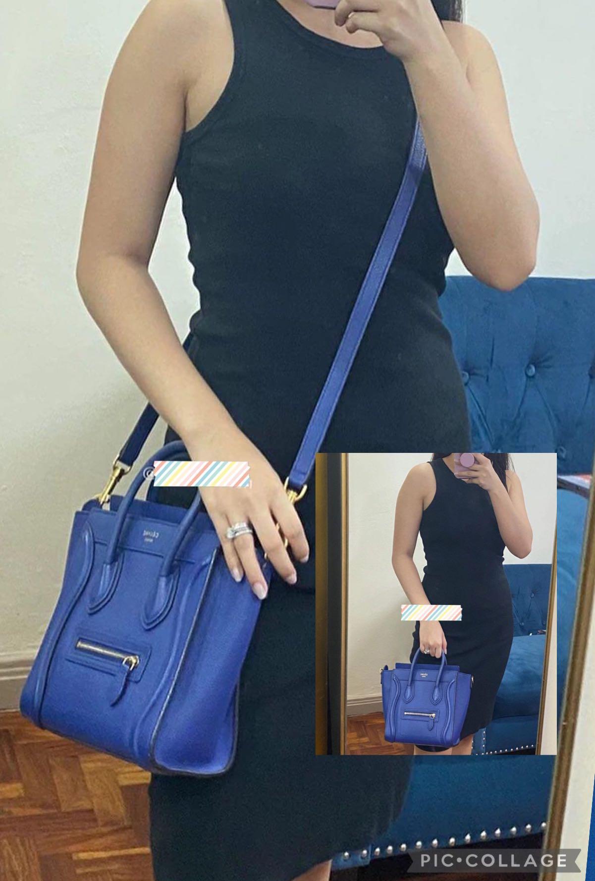 Celine Nano Luggage Royal Blue Drummed Leather. Made in Italy. With long  strap, care card & certificate of authenticity from ENTRUPY ❤️