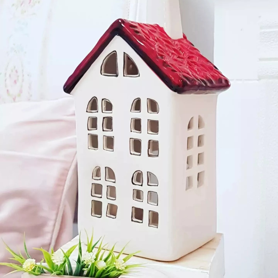 Ceramic tea light candle holder house shaped, Furniture & Home Living