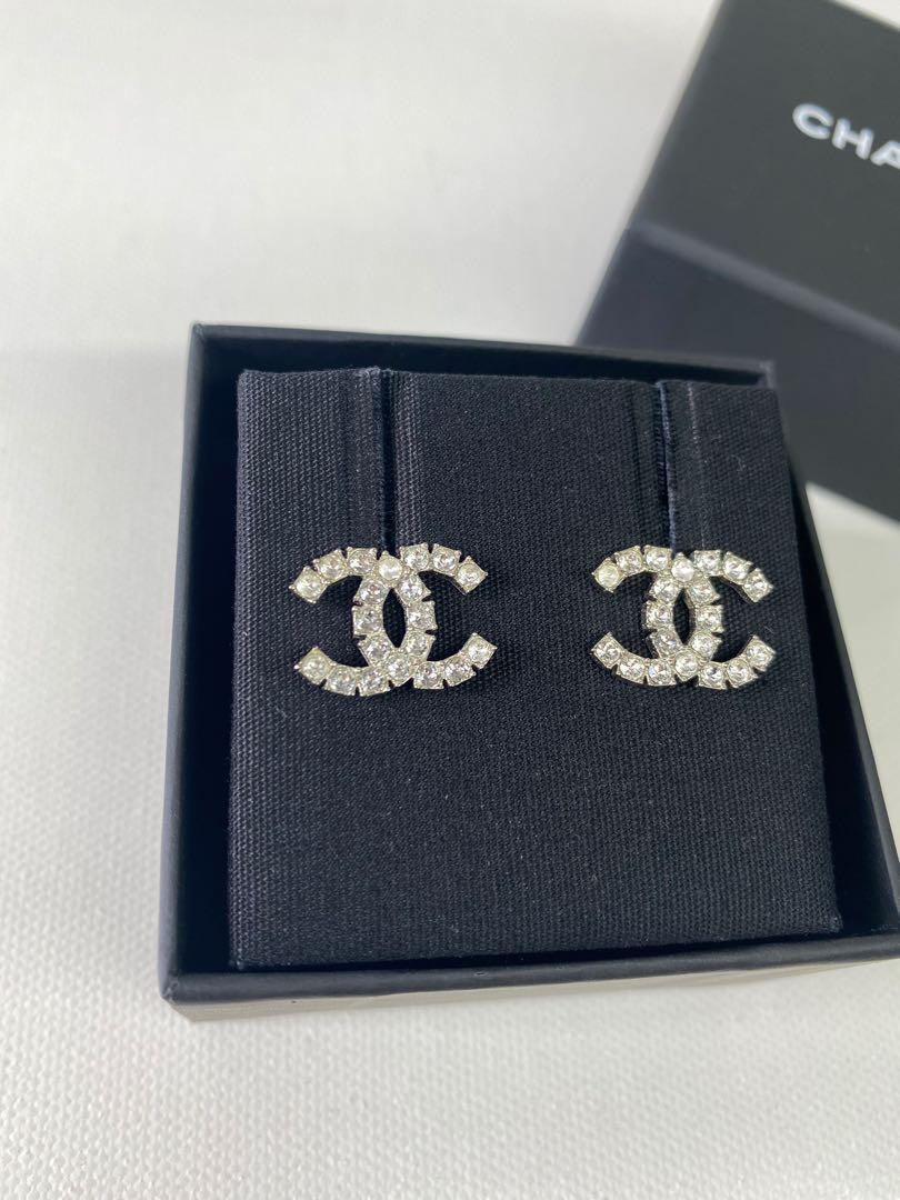 Chanel B18 Classic CC Earrings Clear Crystals