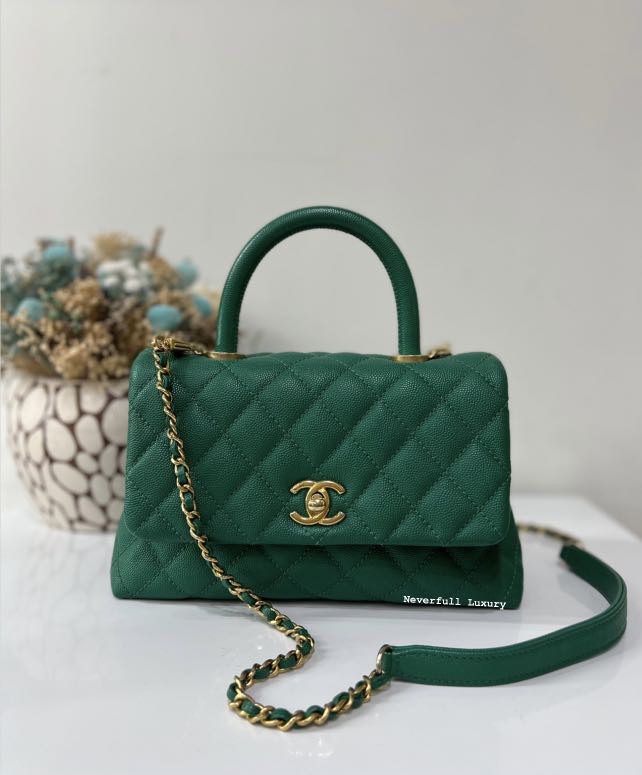 Chanel Coco Handle Small 17S Emerald Green Caviar in GHW Bag