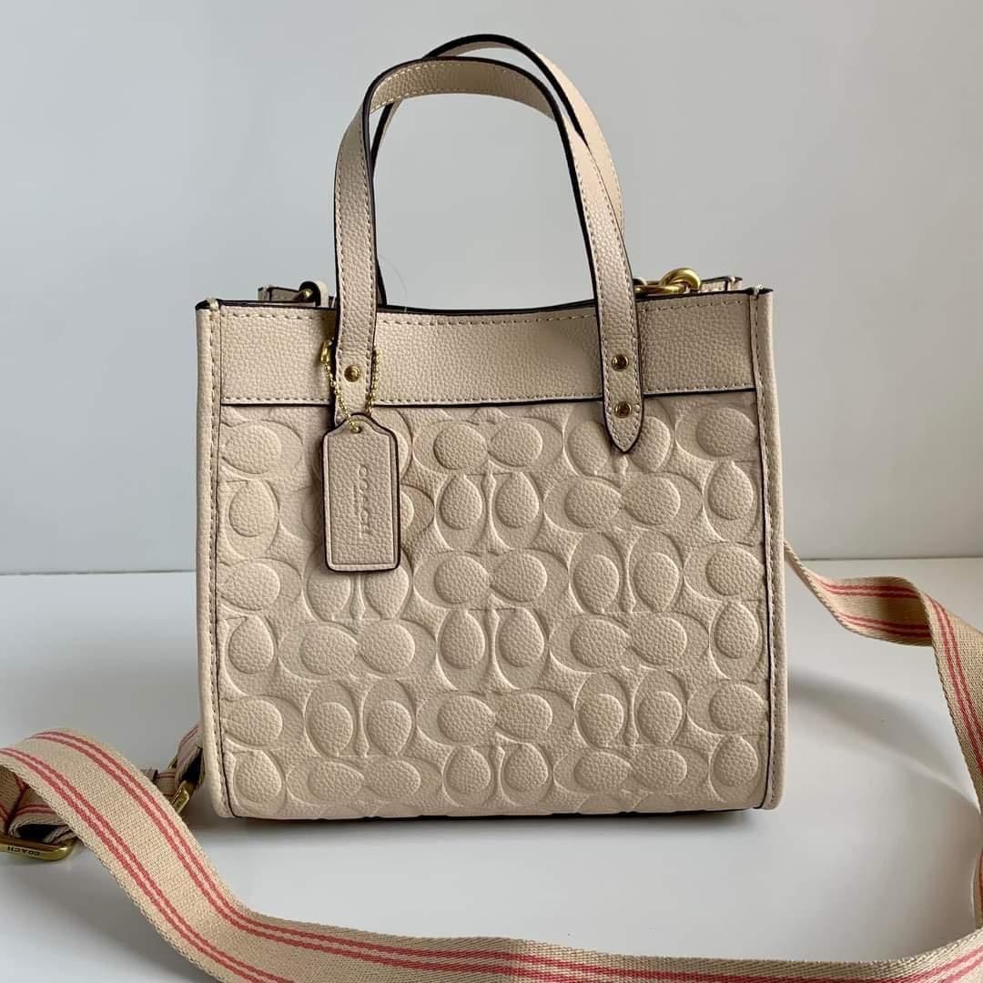 COACH Micro Signature Jacquard/Refined Calfskin Leather Field Tote Bag