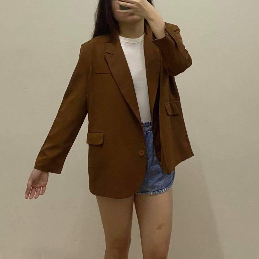 blazer oversized pants brown set, Women 