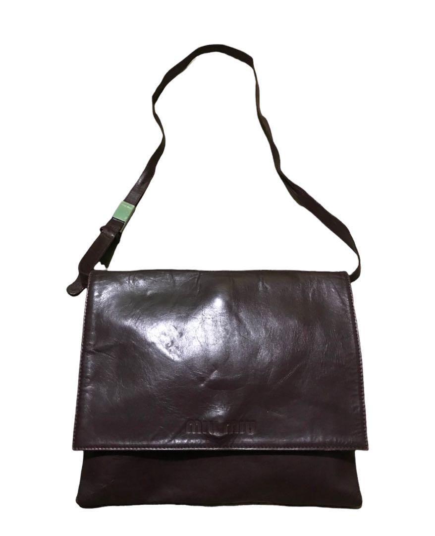 Fw1996 miu miu leather messenger crossbody bag prada, Men