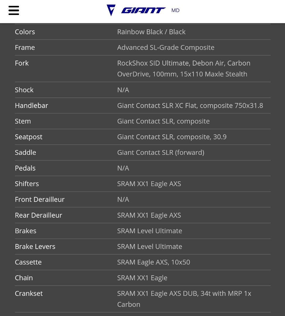Giant xtc best sale size chart