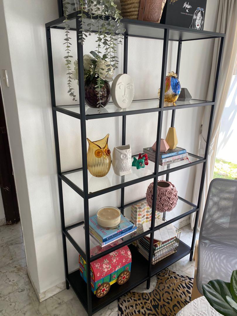 IKEA black metal frame glass shelf, Furniture & Home Living, Furniture