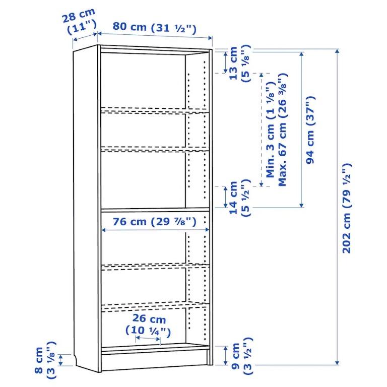 bookshelf depth cm