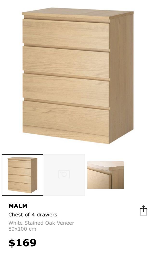 Ikea Malm chest of 4 drawers 80x100, Furniture & Home Living