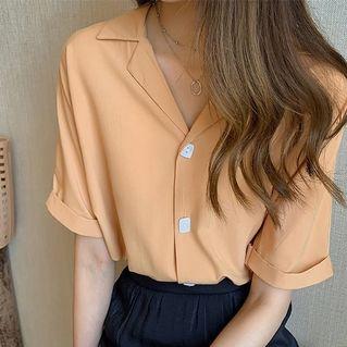 Korea Retro Warna solid Kemeja lengan pendek sifon