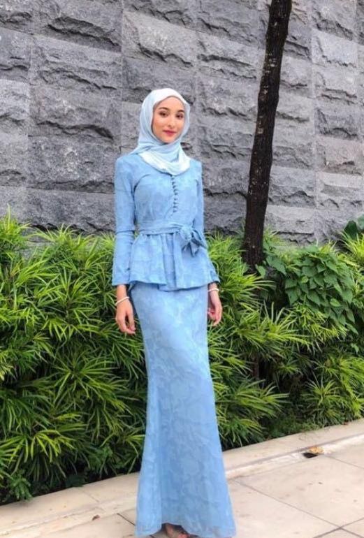 Lily Petuna Lily Lollins Blue Kurung Peplum + Free shawl, Women's