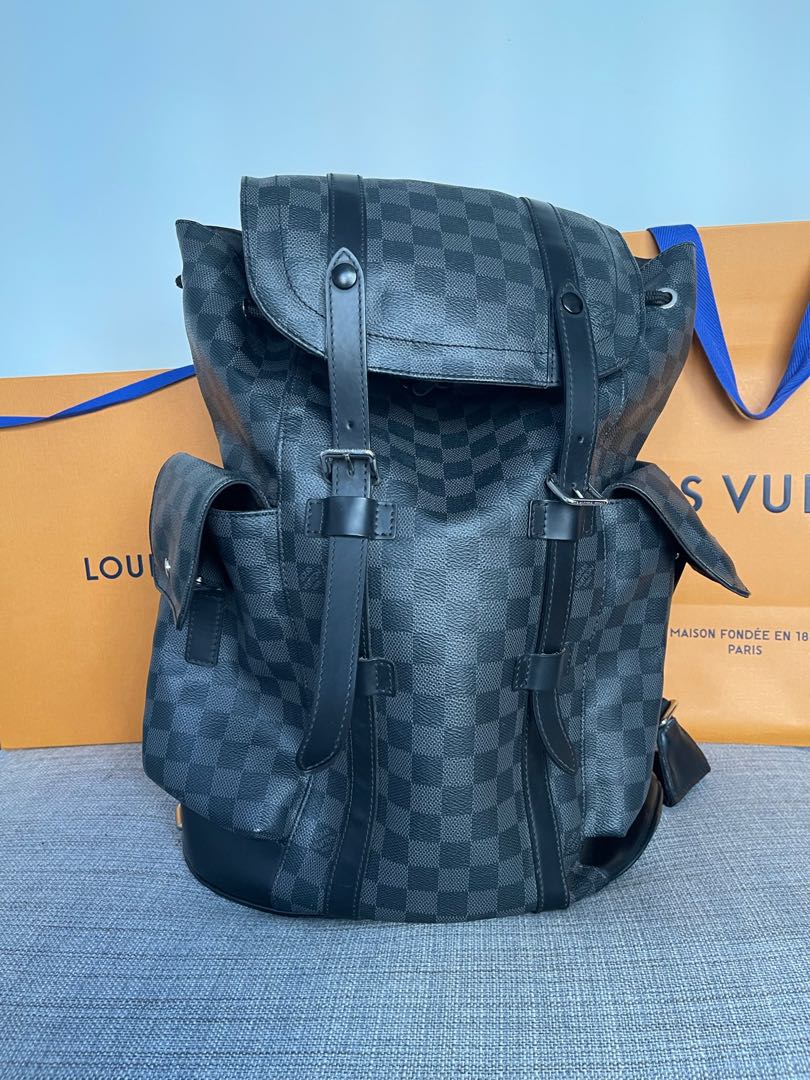 louis vuitton christopher damier graphite blue backpack Men's Giant Canvas PM N40400 Luxuria & Co the christopher mm backpack allows for customization with vibrant color accents through the mon monogram service Louis Vuitton Damier Graphite &