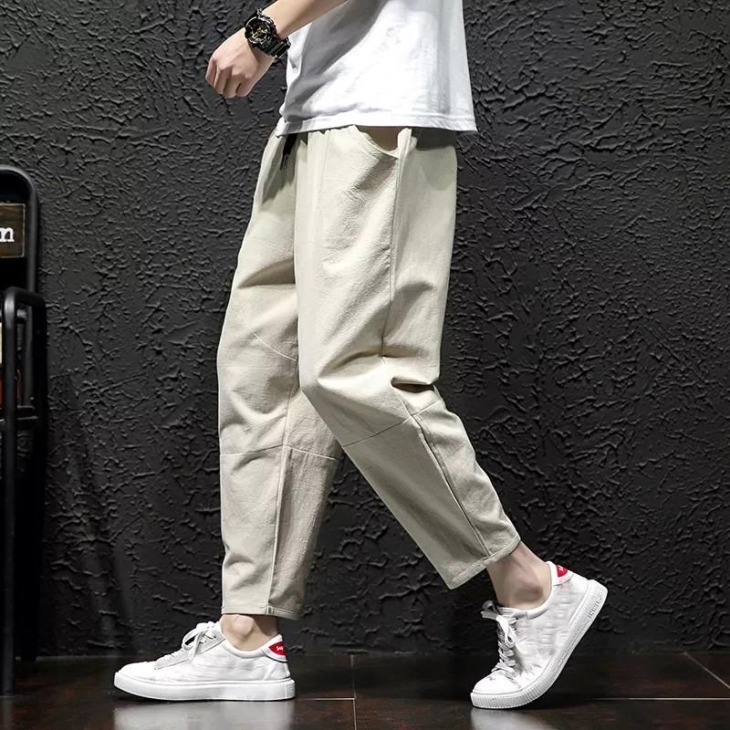 Mens Straight Casual Ankle Length Pants Chinese Style Summer Male