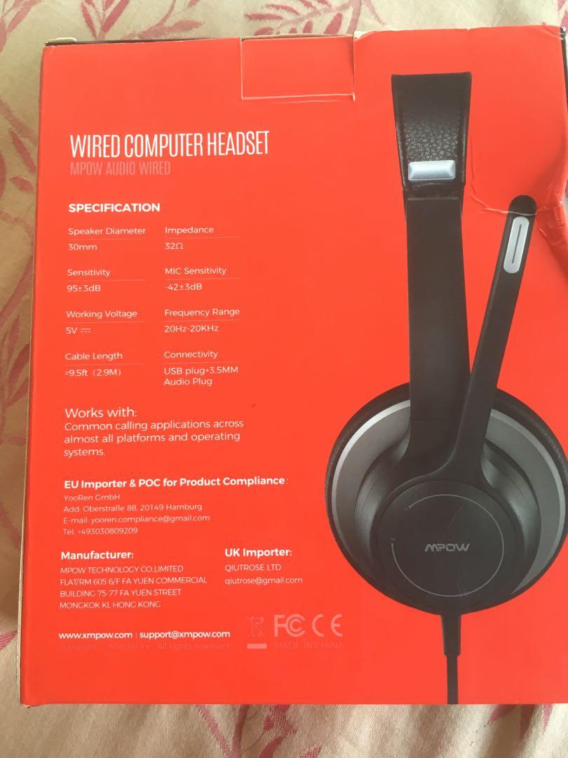 MPOW wired computer headset with mic, Audio, Headphones & Headsets on