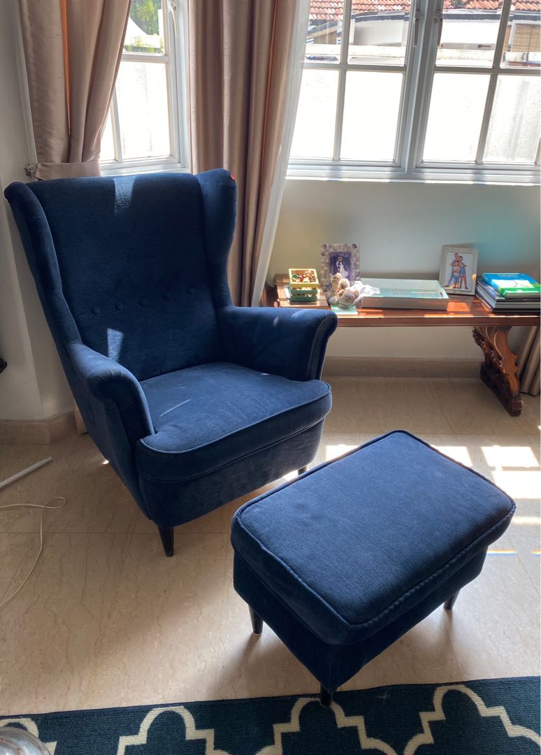 Pair of ikea navy chairs and otteman Furniture Home Living