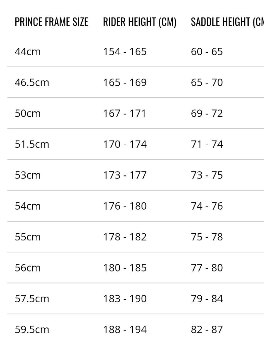 Pinarello prince size chart 2025