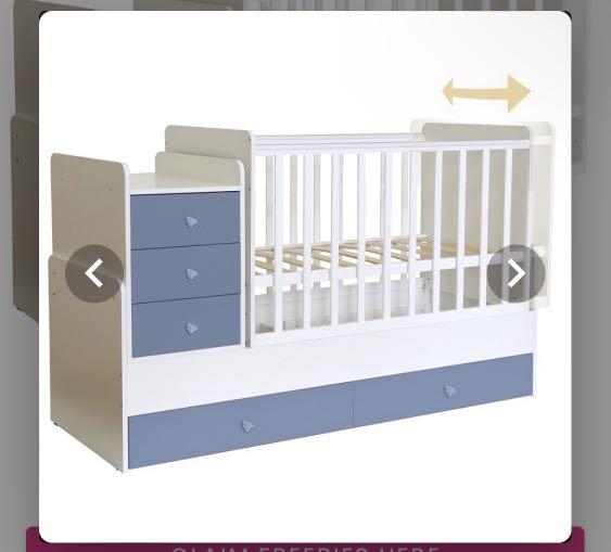 Convertible Baby Cot to Junior Bed with Drawer Unit, Babies & Kids