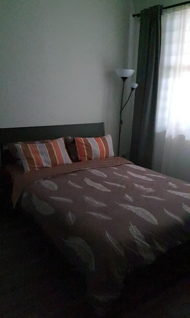 Queen size bed with bedside table, Furniture & Home Living, Furniture