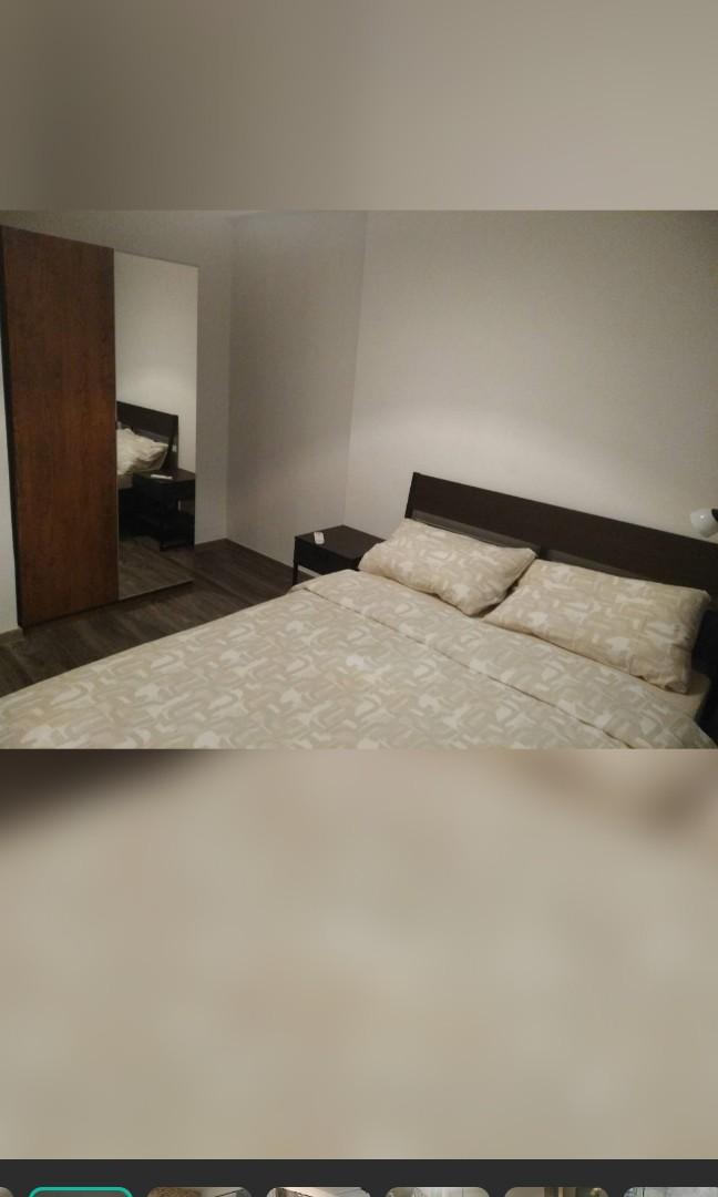 Queen size bed with bedside table, Furniture & Home Living, Furniture