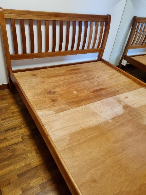 Queen sized light brown bed frame 003, Furniture & Home Living, Furniture, Bed Frames