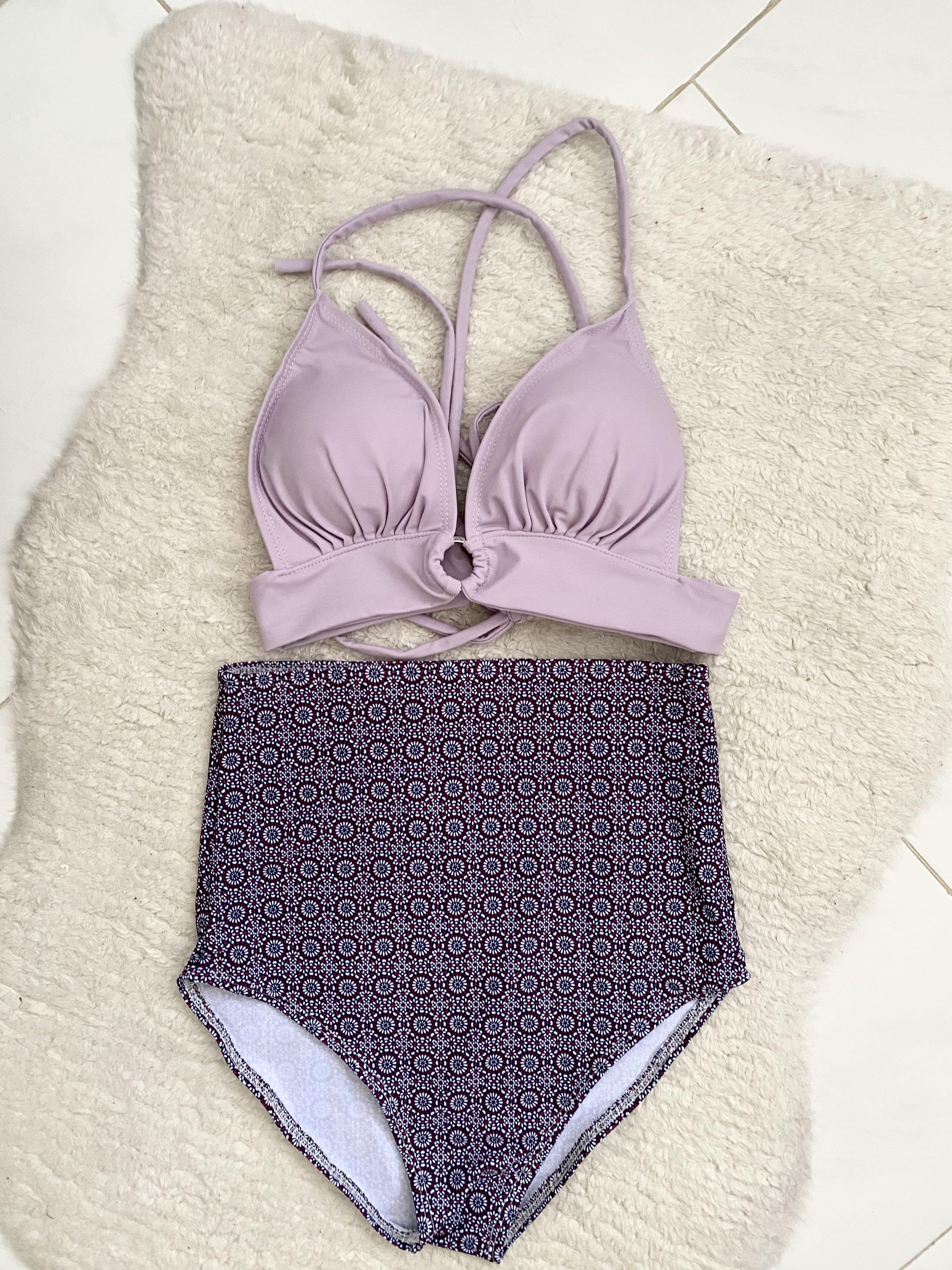 Sexy two piece swimsuit set pastel purple Women s Fashion