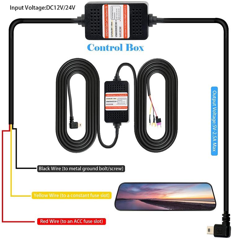 4m Cable Hard Wire Kit 12V-5V Power Adapter Micro USB for 0906 Car Dash Camera 