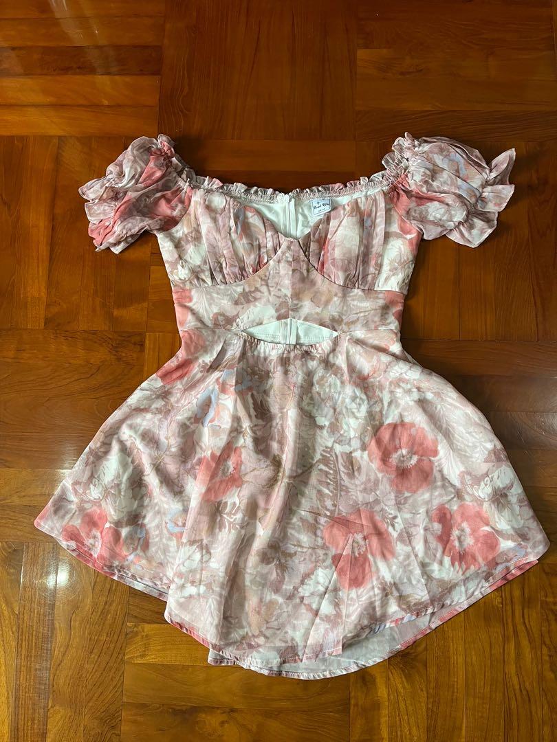 Sundae Muse Pink Floral Cut Out Dress, 女裝, 連身裙& 套裝