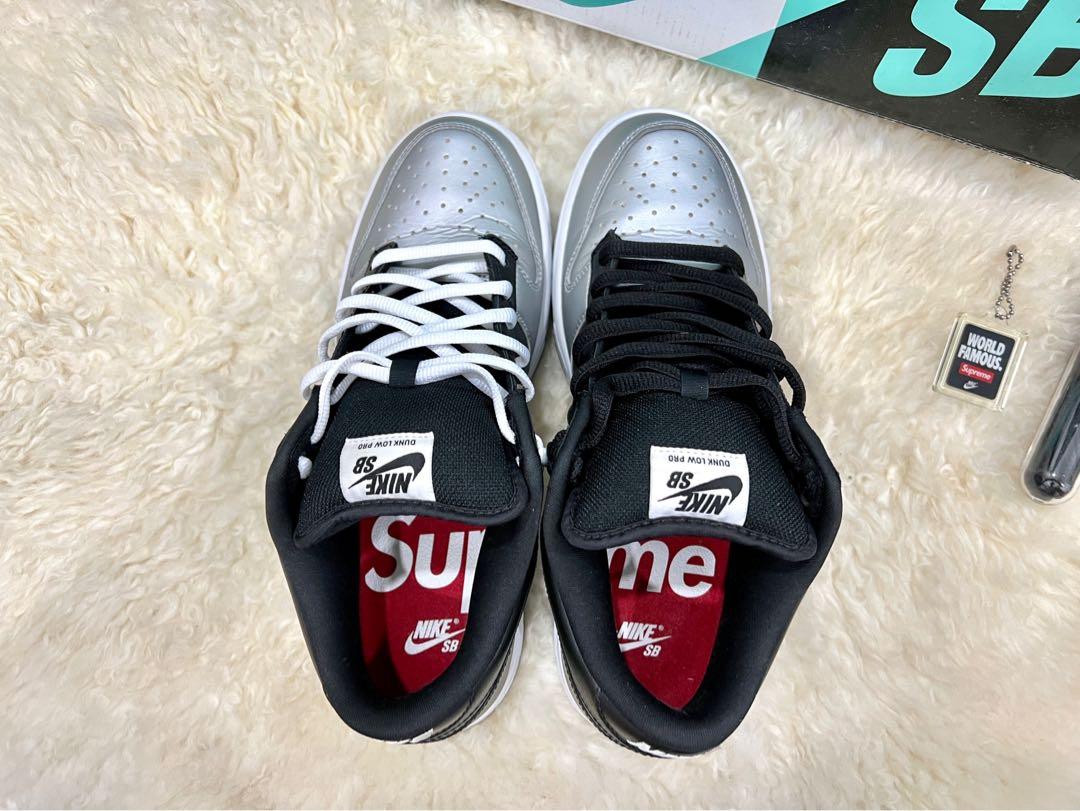 Supreme x nike sb cheap dunk low metallic silver