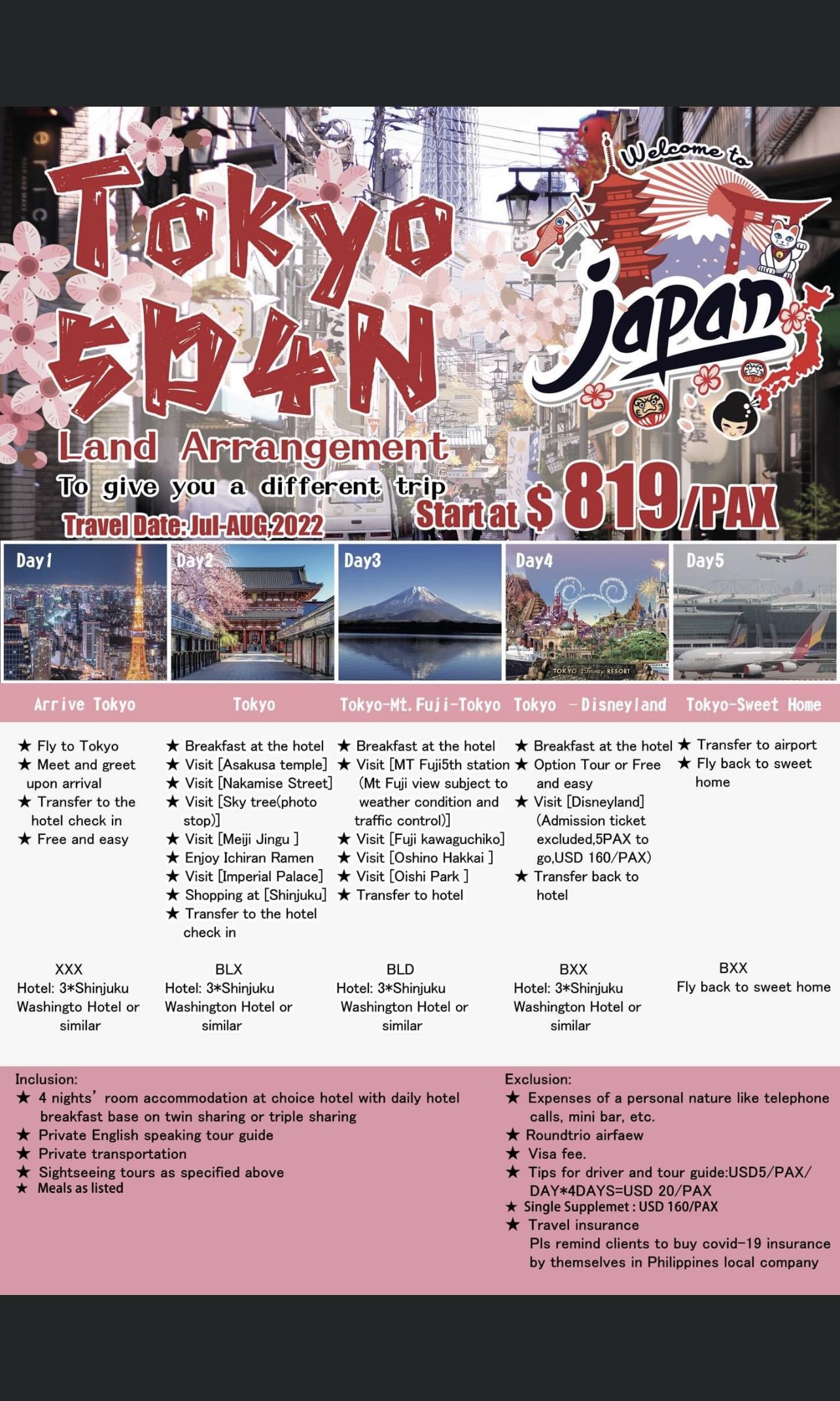 Tokyo tour package, Tickets & Vouchers, Flights & Overseas Attractions