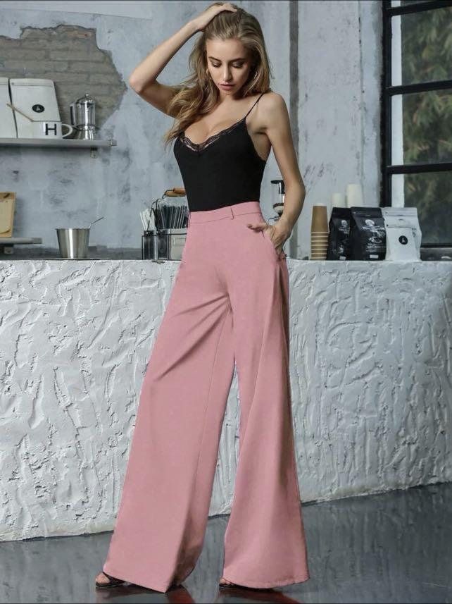 Wide leg pants in baby pink -size L, Women's Fashion, Muslimah Fashion,  Bottoms on Carousell