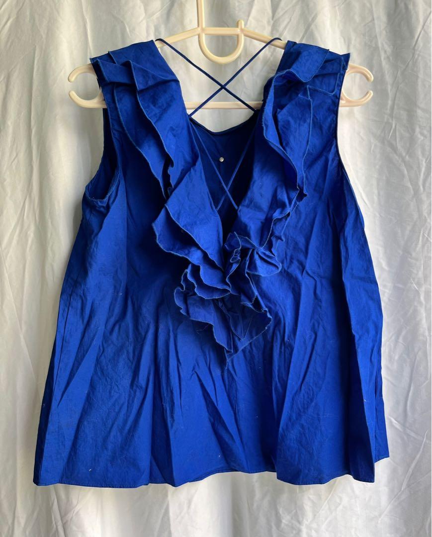 Zara Blue Top with Pearls, Women's Fashion, Tops, Sleeveless on Carousell