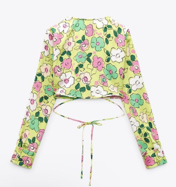 Zara Floral Satin Top, Women's Fashion, Tops, Longsleeves on Carousell
