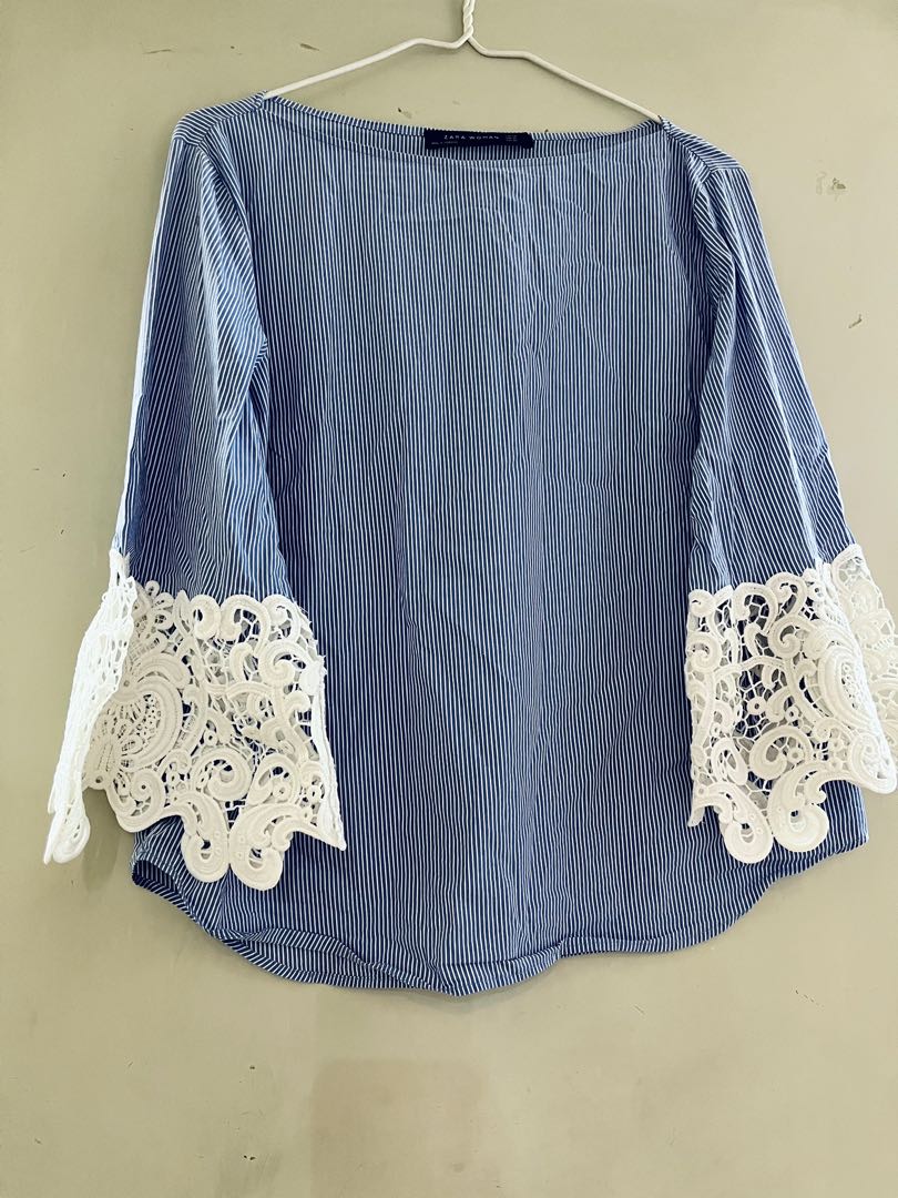 zara blue lace top