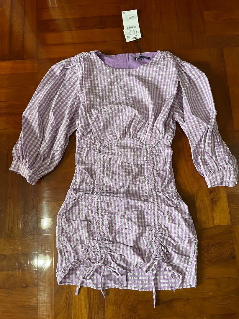 Zara Purple Gingham Dress, 女裝, 連身裙 