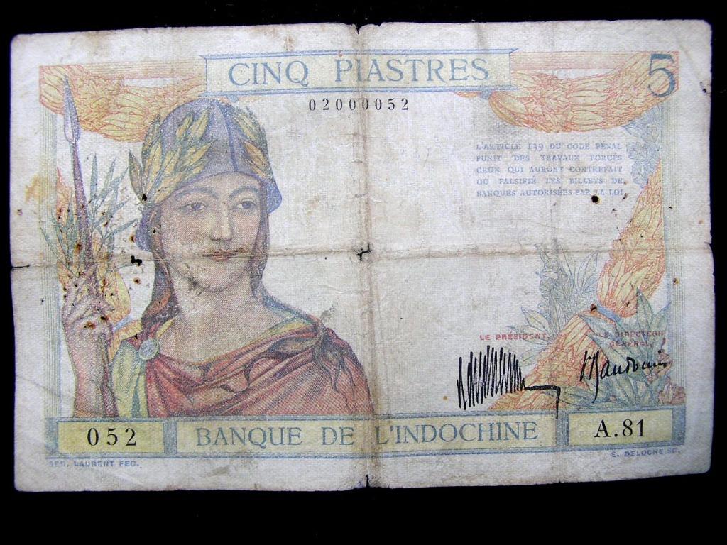 銀票-1932年(民國廿一年)法屬廣州灣(Kouang-Tcheou)東方匯理銀行女戰神(Minerva)及吳哥窟仙女舞仙女裝束伍圓(Silver  Piastres)銀票, 興趣及遊戲, 收藏品及紀念品, 錢幣- Carousell