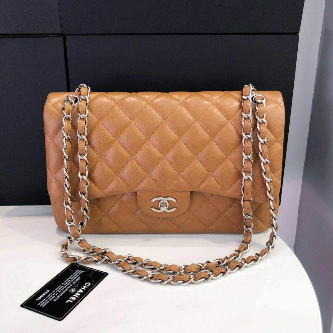Chanel 21P Caramel Caviar Jumbo Classic Double Flap Bag