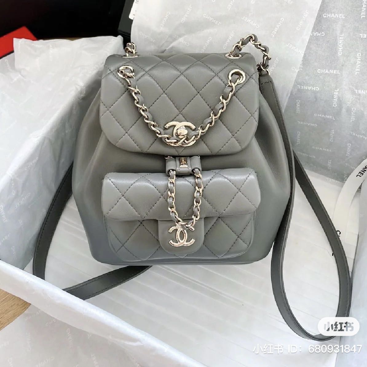 22A Chanel Grey Duma Backpack Lambskin, Luxury, Bags & Wallets on