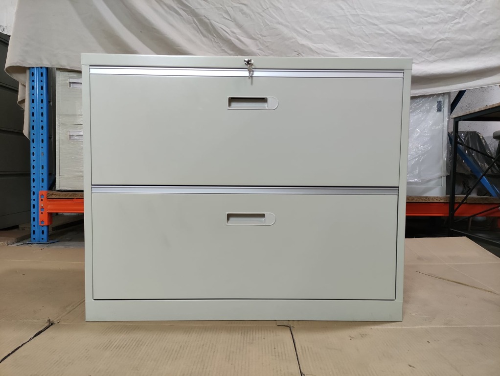 2 LAYER LATERAL FILING CABINET RECESSED HANDLE LIGHT GRAY