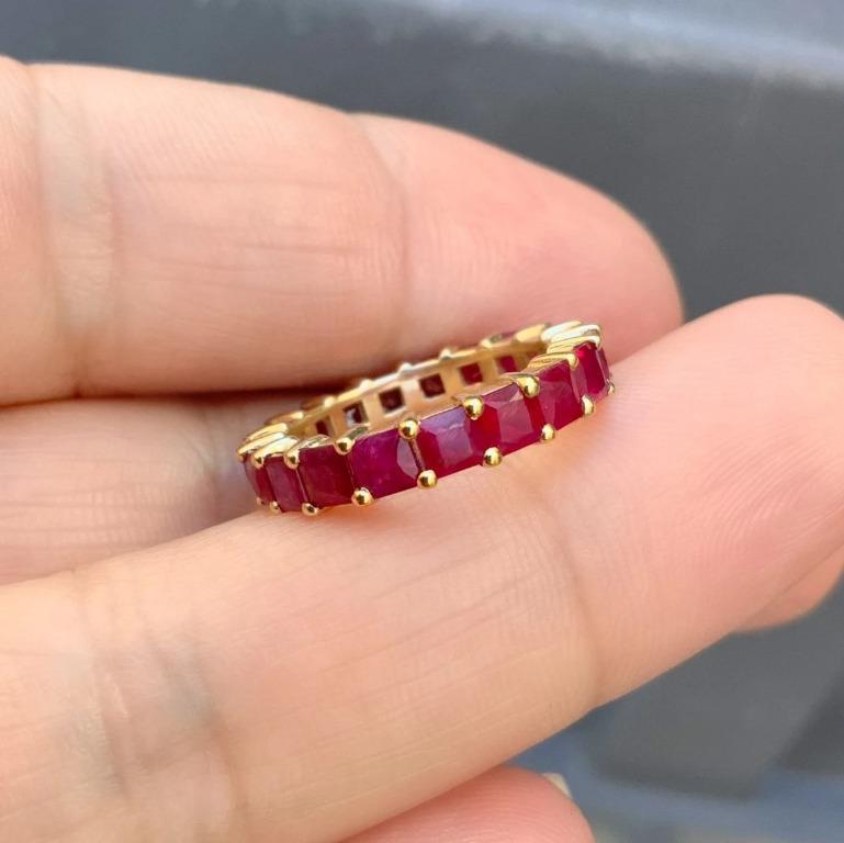 R4WR 3mm Square Natural Ruby Full Eternity Ring 18k Gold Plated