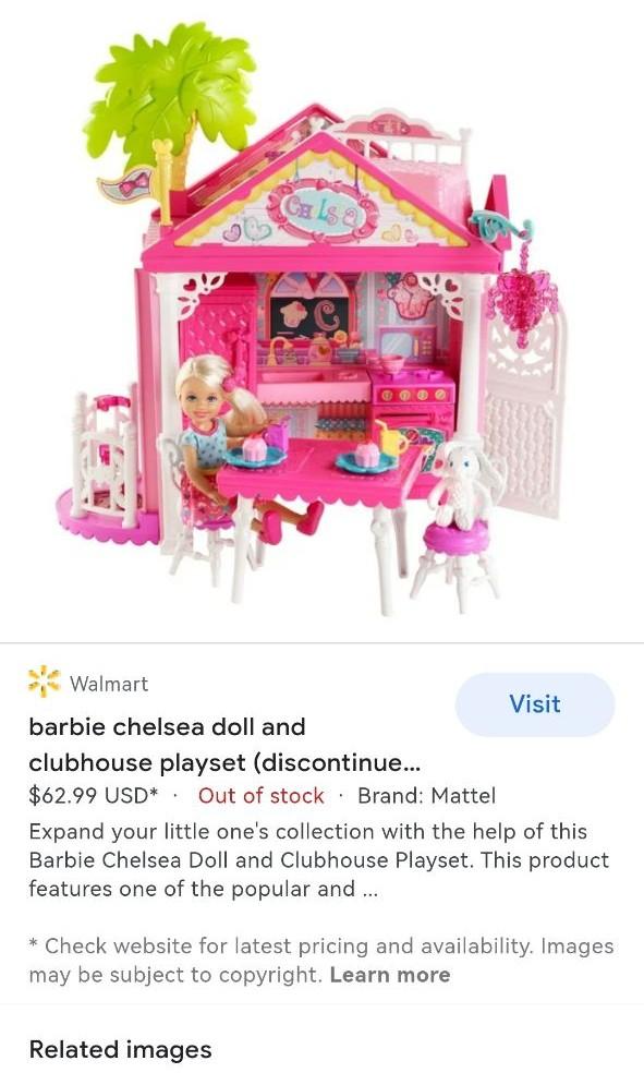 Barbie chelsea doll hotsell and clubhouse playset