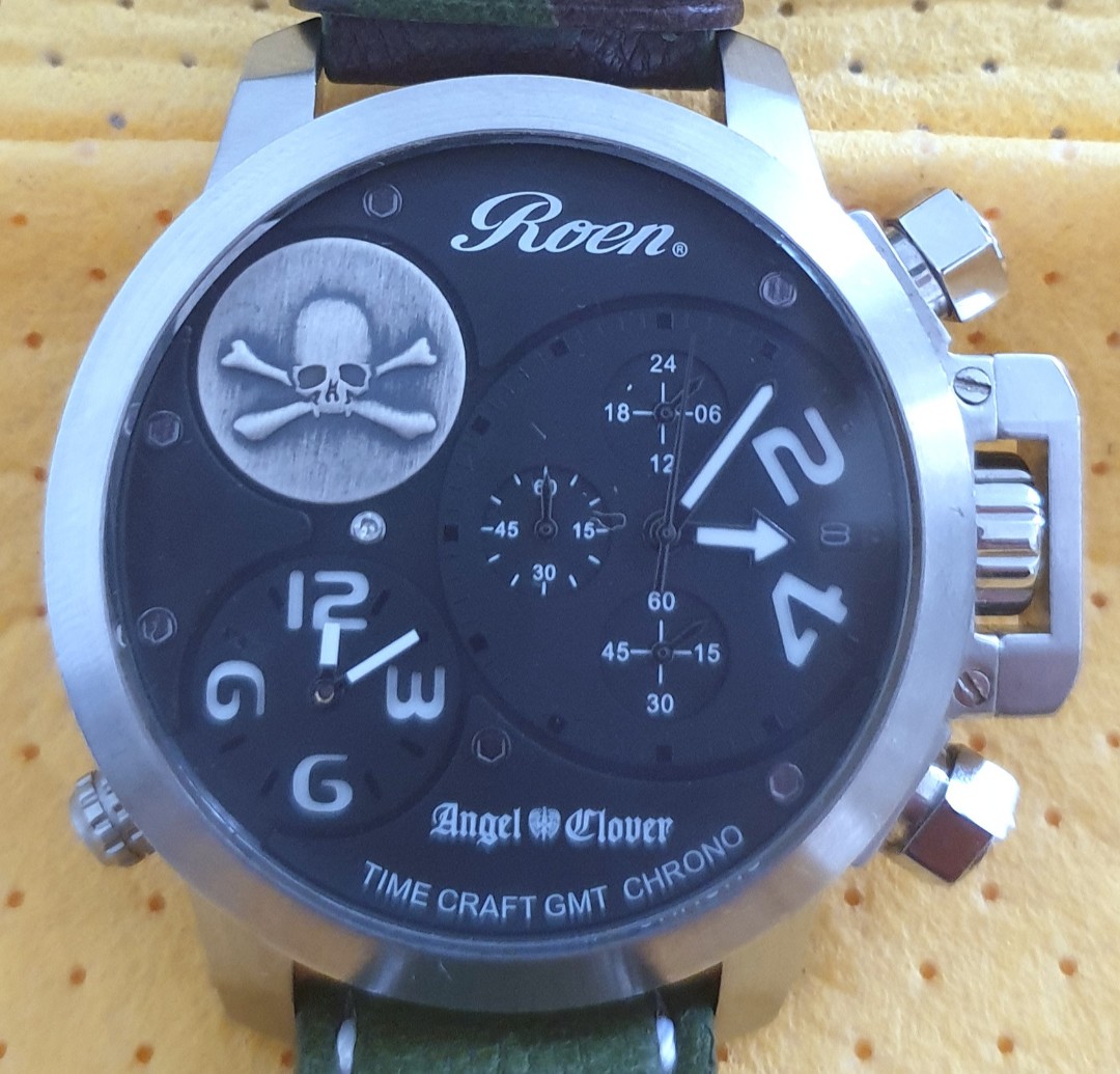 通販激安Clover 未使用品 腕時計 Angel Bump アイボリー文字盤 BU44BIV-GR 新品 メンズ クロノグラフ クロノグラフ