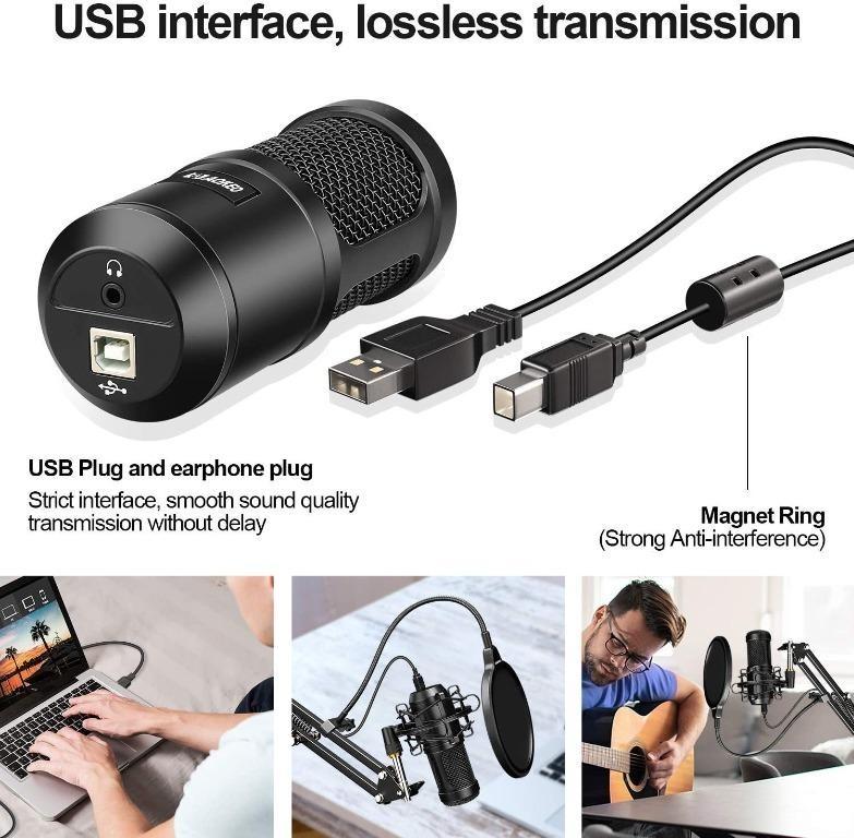 Aokeo USB Condenser Microphone 192kHZ/24bit with Boom Arm, Shock Mount, Pop Filter, Audio