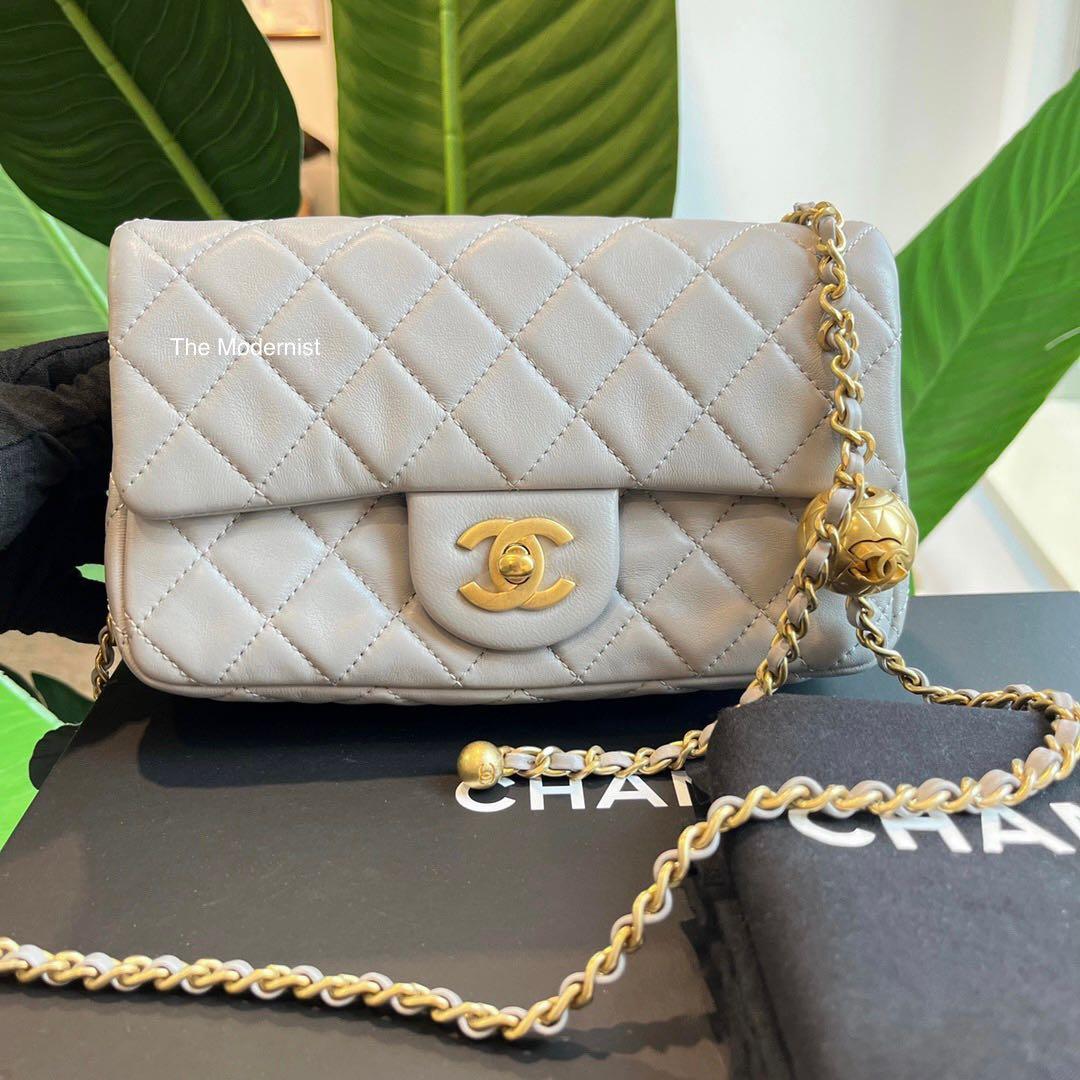 Authentic Chanel Pearl Crush Mini Flap Bag Grey Lambskin