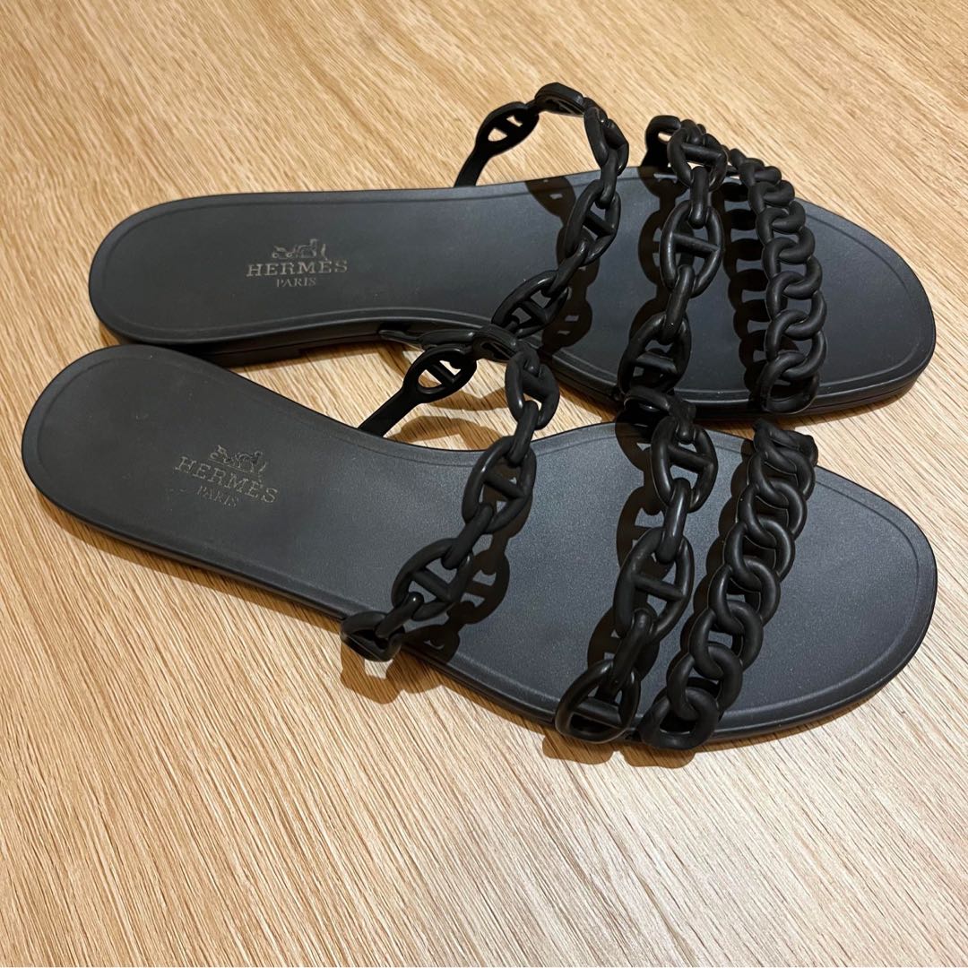 Authentic Hermes Rivage Jelly Sandals Noir Black, Luxury, Sneakers ...